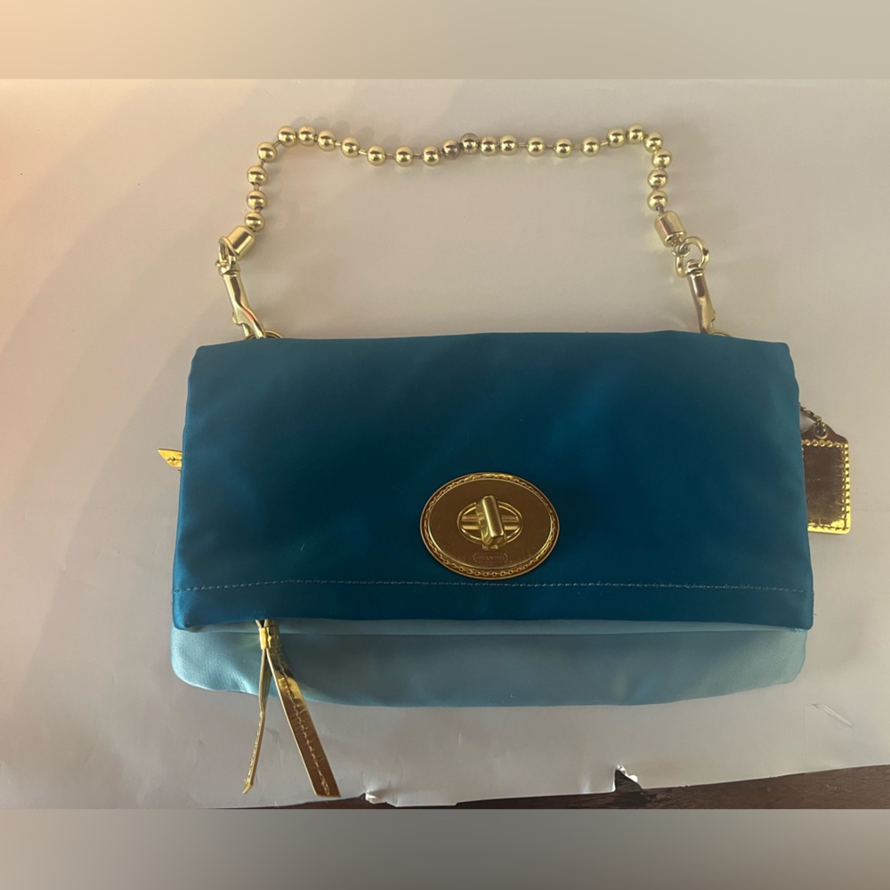 Blue Satin Chain-Handle Women's Shoulder Bag